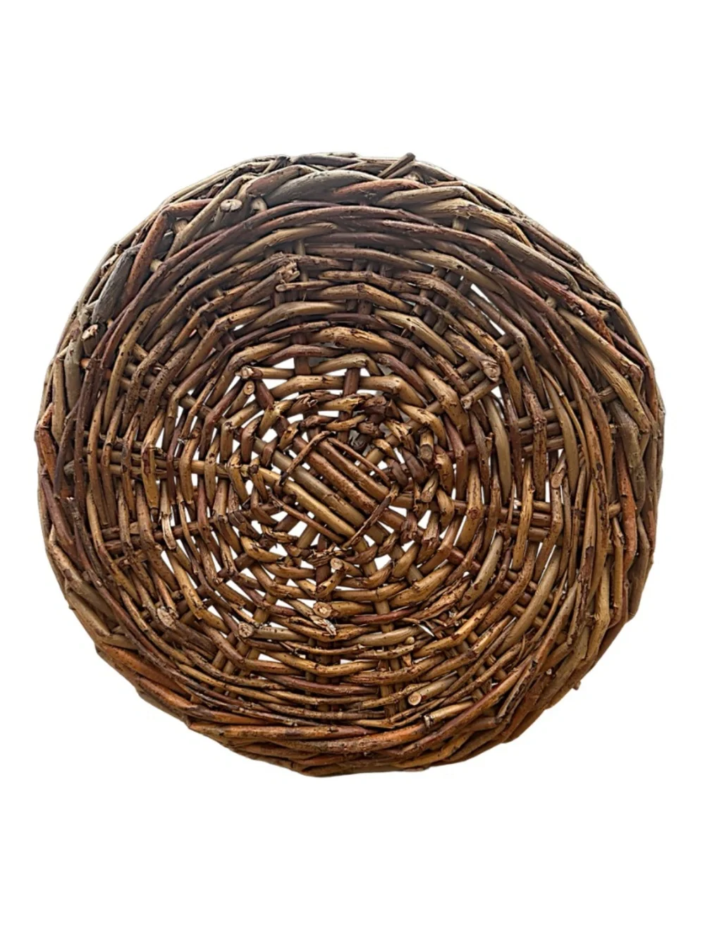 Vintage Hand Woven Wicker Basket 11” Handle Rustic Farmhouse Decor